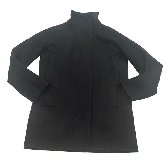 Womens J. Crew Black Coat sz 0 J. Crew Wool Blend City Coat Double Zip Pea Coat - Picture 6 of 6